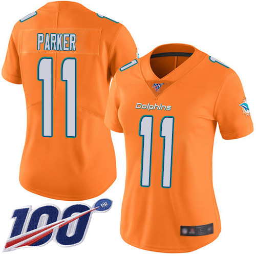 Nike Miami Dolphins #11 DeVante Parker Orange Women Stitched NFL Limited Rush 100th Season Jersey